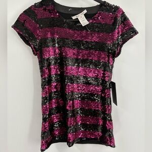 Alice + Olivia Pink Sequince Short Sleeve Pink Party Festival Blouse Size Xs NWT